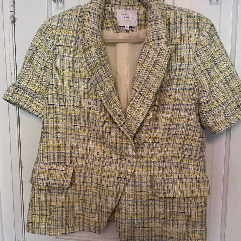 Maison D’Amelie Paris Yellow Tweed Plaid Women's Blazer